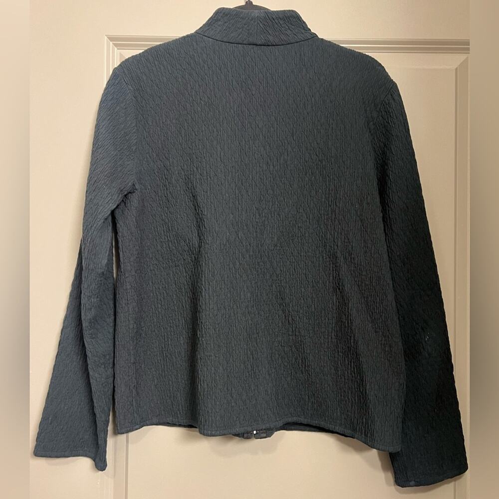 Eileen Fisher Stand Collar Zip Jacket Midnight Navy Crinkle Gauze Texture Sz M - Picture 5 of 7